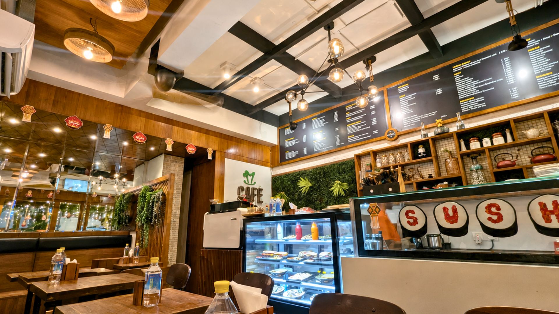 Warm restaurant lighting creating a cozy atmosphere
